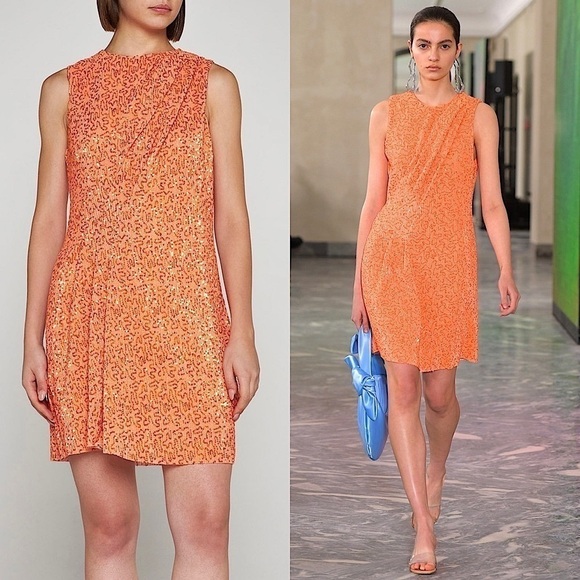 STINE GOYA Sequin Metallic Rib Knit Pleated Draped Front Sleeveless Mini Dress S - Picture 1 of 13